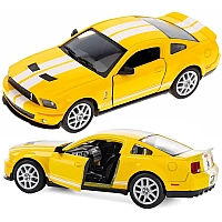 Машинка металева Kinsmart 1:38 Ford Mustang Shelby GT500 2007 KT5310W інерційна, двері відчиняються / Жовто-білий