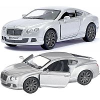 Машинка металева Kinsmart 1:38 Bentley Continental GT 2012 (інерційна, двері відчиняються, срібляста KT5369W)