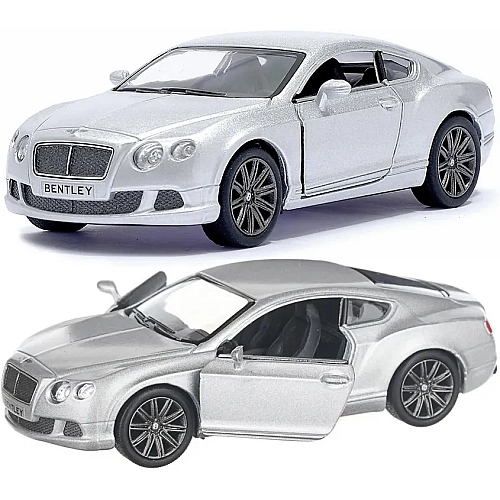 Машинка металлическая Kinsmart 1:38 Bentley Continental GT 2012 (инерционная, двери открываются, серебристая KT5369W)