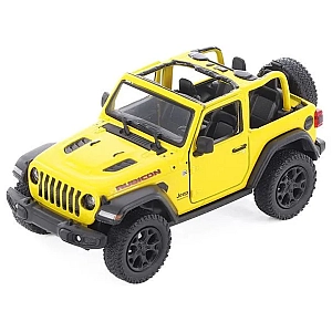 Машинка металева Kinsmart 1:34 2018 Jeep Wrangler KT5412WA інерційна, двері відчиняються / Жовтий з відкритим верхом