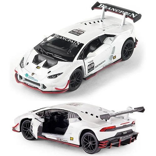 Машинка металлическая Kinsmart 1:36 Lamborghini Huracan LP620-2 KT5389W инерционная, дверь открывается / Белый