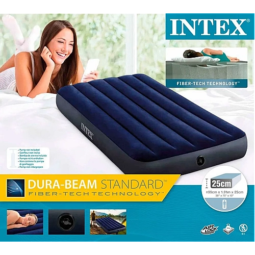 Надувний матрац Intex 99х191х25см Classic Downy Airbed Fiber-Tech