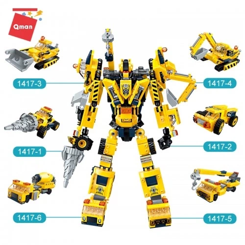 Конструктор Qman 1417 Будівельна техніка-Трансформер Trans-collector 6в1, 6шт (6 видів) 479 деталей