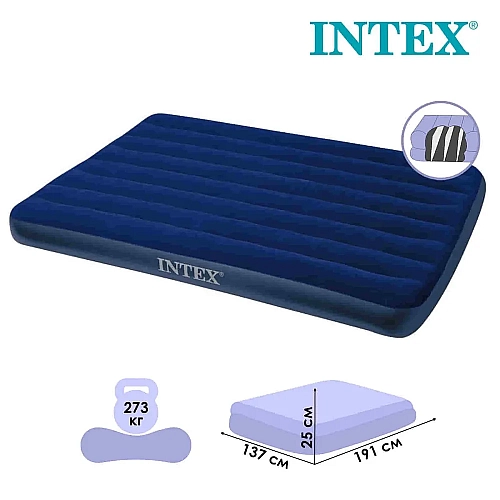 Матрац надувний Intex 64758 полуторний 191х137х25 см,Classic Downy Airbed Dura-Beam