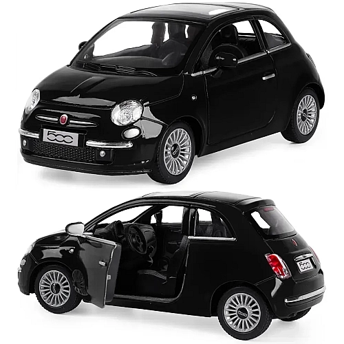 Машинка металлическая Kinsmart 1:28 Fiat 500 2007 инерционная, дверь открывается / Черный KT5345W