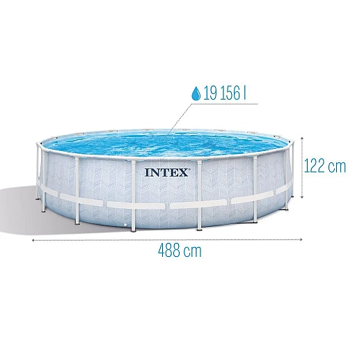 Intex Басейн каркасний 26746 488х122см (5 678 л/год, драбина, тент, підстилка), об'єм - 19156 л