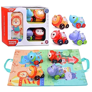 Набір машин HE 8069 4 машини-тварини, килимок-сумка, брязкання
