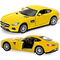 Машинка металлическая Kinsmart 1:36 Mercedes-AMG GT инерционная, дверь открывается KT5388W / Желтый
