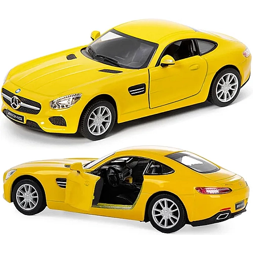 Машинка металлическая Kinsmart 1:36 Mercedes-AMG GT инерционная, дверь открывается KT5388W / Желтый