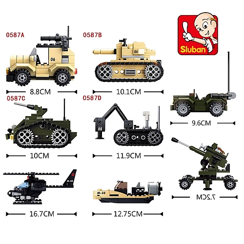 Конструктор Sluban Армия, 8в1, военная техника, фигурка, 928 деталей M38-B0588