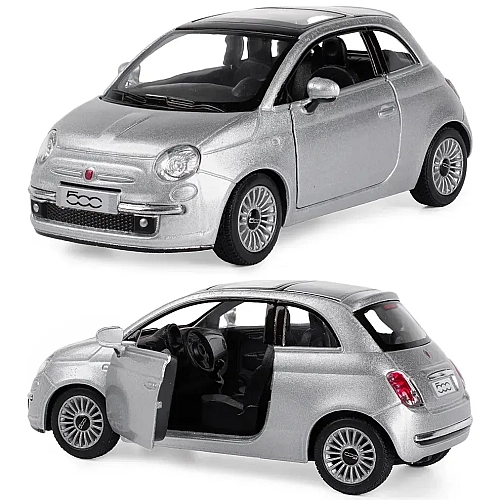 Машинка металлическая Kinsmart 1:28 Fiat 500 2007 инерционная, дверь открывается / Серебристый KT5345W