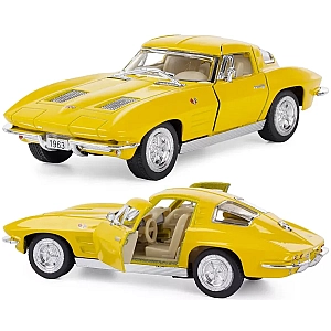 Машинка металева Kinsmart 1:36 1963 Corvette Sting Ray KT5358W інерційна, двері відчиняються / Жовтий