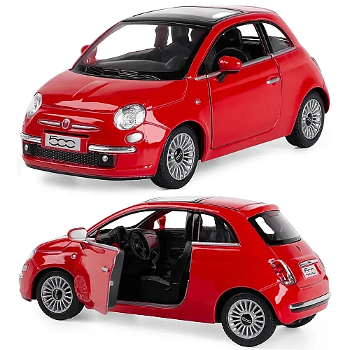 Машинка металлическая Kinsmart 1:28 Fiat 500 2007 инерционная, дверь открывается / Красный KT5345W