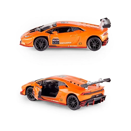 Машинка металлическая Kinsmart 1:36 Lamborghini Huracan LP620-2 KT5389W инерционная, дверь открывается / Оранжевая