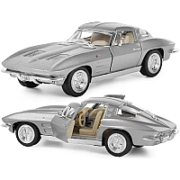 Машинка металева Kinsmart 1:36 1963 Corvette Sting Ray KT5358W інерційна, двері відчиняються / Сріблястий