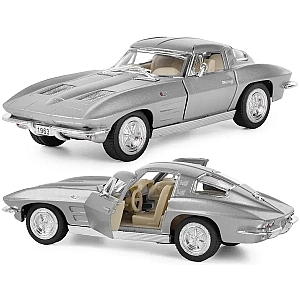 Машинка металева Kinsmart 1:36 1963 Corvette Sting Ray KT5358W інерційна, двері відчиняються / Сріблястий