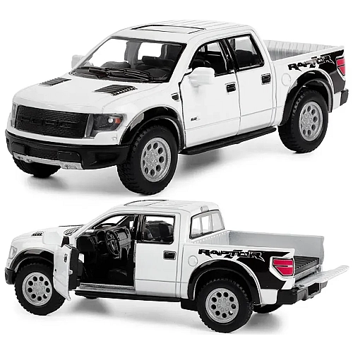 Машинка металлическая Kinsmart 1:46 2013 Ford F-150 SVT Raptor SuperCrew KT5365W инерционная, дверь открывается / Белый