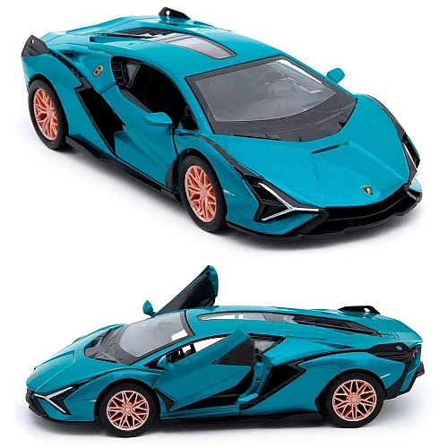 Машинка металлическая Kinsmart 1:40 2018 Lamborghini Sian FKP 37 KT5431W инерционная, дверь открывается / Бирюзовый
