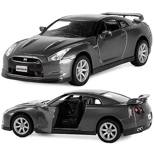 Машинка металева Kinsmart 1:36 2009 Nissan GT-R R35 інерційна, двері відчиняються KT5340W / Темно Сірий