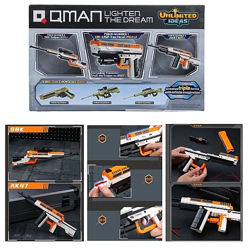 Игровой Набор Конструктор Qman: 3 в 1 Пистолет, Автомат, Винтовка (273 деталей)